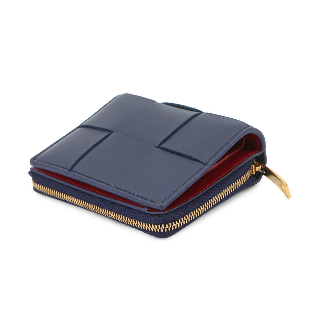 Bottega Veneta Maxi INTRECCIATO Cassette Bifold Wallet Small Navy/Red701458 Leather
