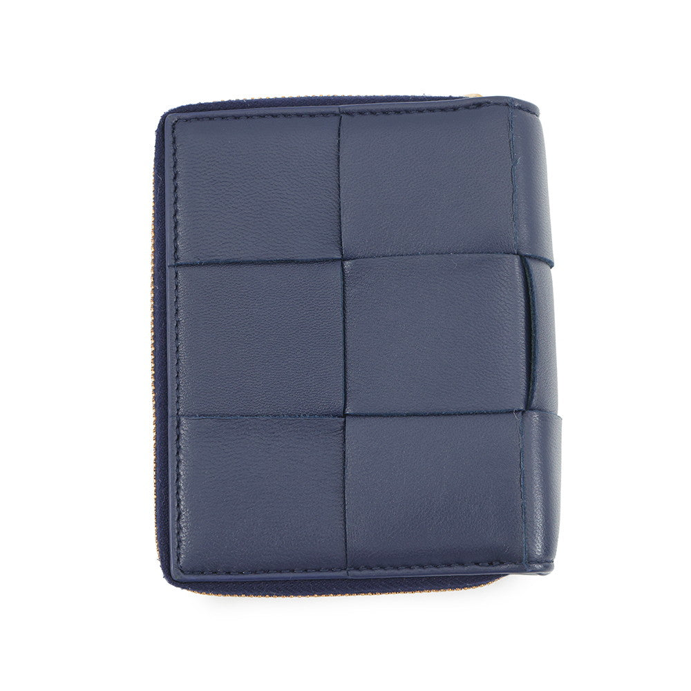 Bottega Veneta Maxi INTRECCIATO Cassette Bifold Wallet Small Navy/Red701458 Leather