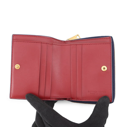 Bottega Veneta Maxi INTRECCIATO Cassette Bifold Wallet Small Navy/Red701458 Leather