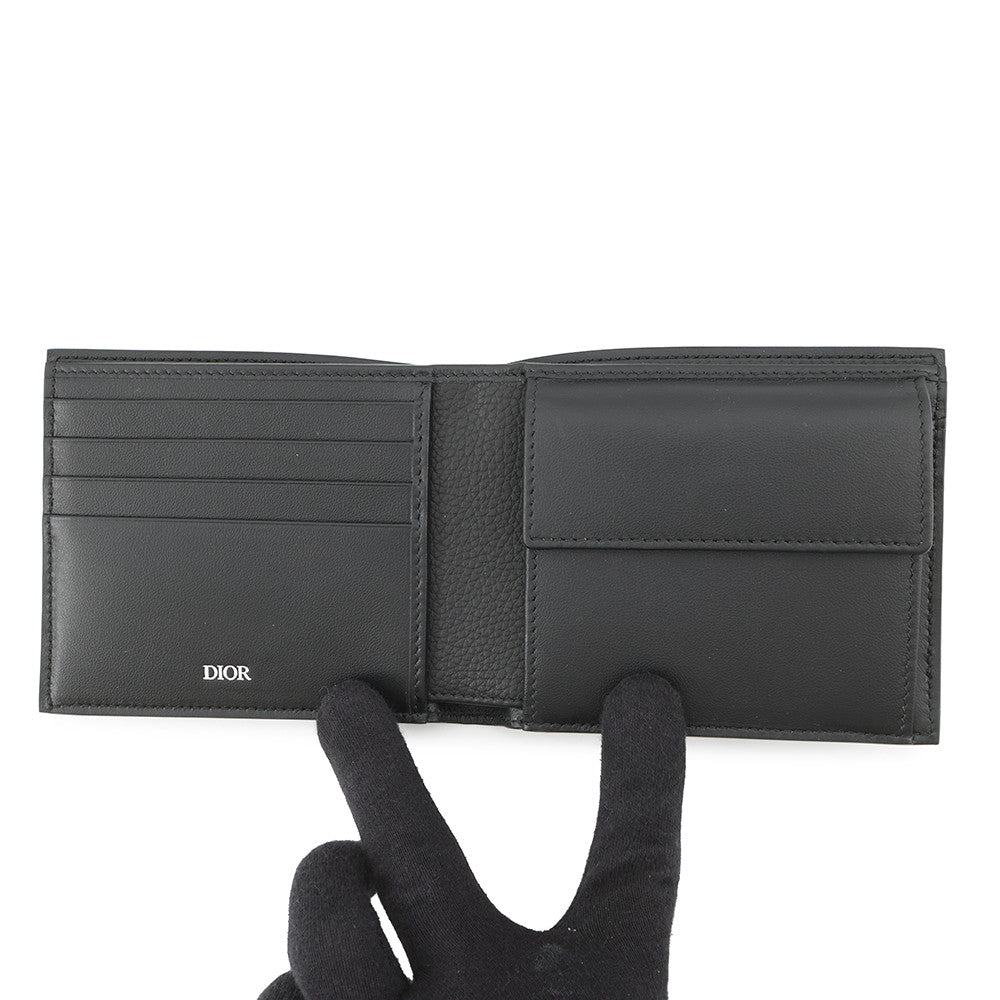 Dior CD Icon Bi-fold Wallet Black2ESBC027CDI_H00N Grained CalfLeather