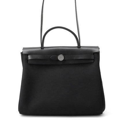 HERMES HERMES Her Zip Black Toile Military Vache Hunter Leather Size PM