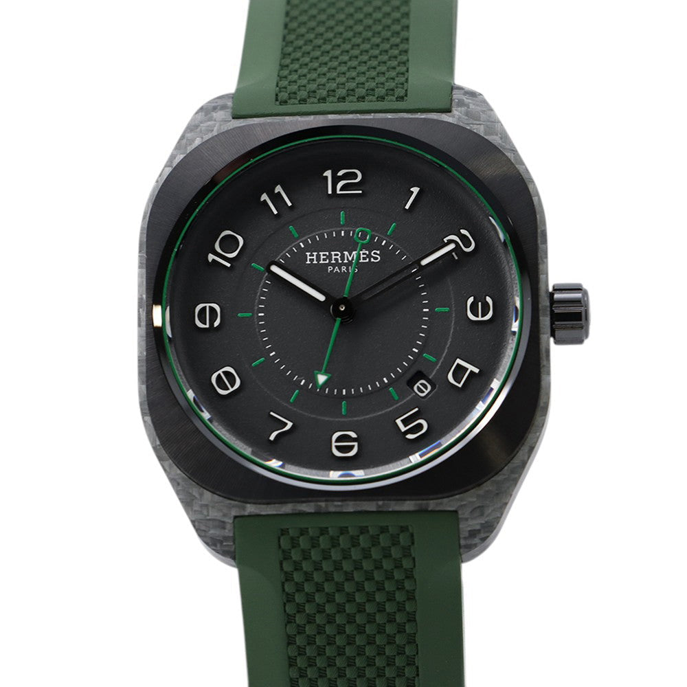 HERMES H08 H42mm×W39mm Glass fiber composite material TI Ceramic Rubber Black/Green DialSP1.746
