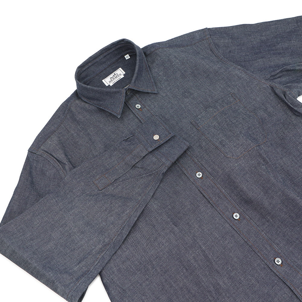 HERMES Denim shirt Size 42 Indigo Cotton100%
