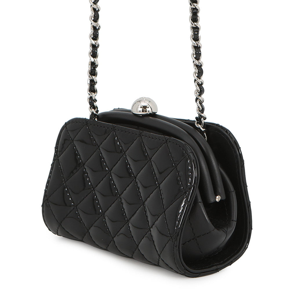 CHANEL Matelasse Kiss Lock ChainShoulder Bag Black Patent Leather Leather