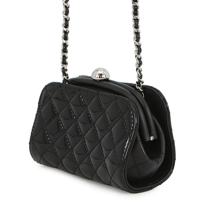 CHANEL Matelasse Kiss Lock ChainShoulder Bag Black Patent Leather Leather