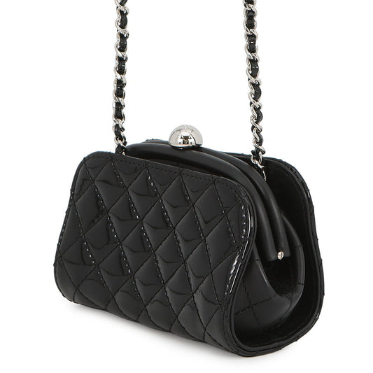 CHANEL Matelasse Kiss Lock ChainShoulder Bag Black Patent Leather Leather