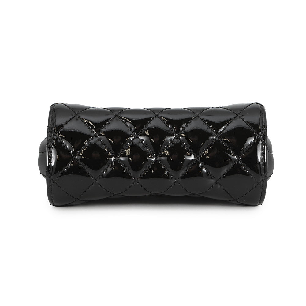 CHANEL Matelasse Kiss Lock ChainShoulder Bag Black Patent Leather Leather