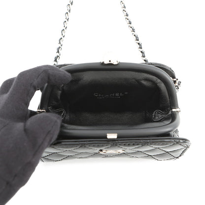 CHANEL Matelasse Kiss Lock ChainShoulder Bag Black Patent Leather Leather