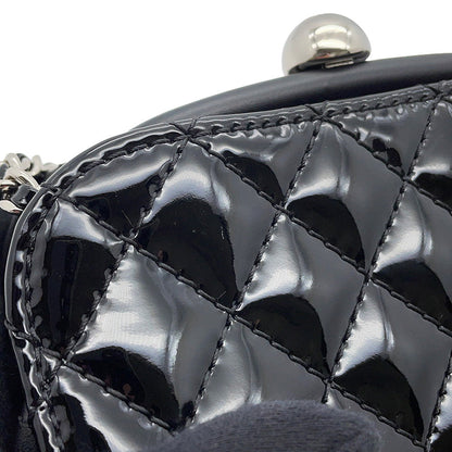 CHANEL Matelasse Kiss Lock ChainShoulder Bag Black Patent Leather Leather