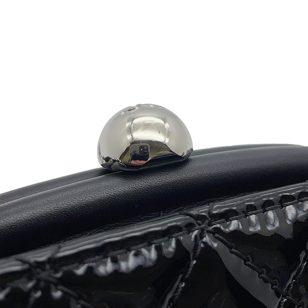 CHANEL Matelasse Kiss Lock ChainShoulder Bag Black Patent Leather Leather