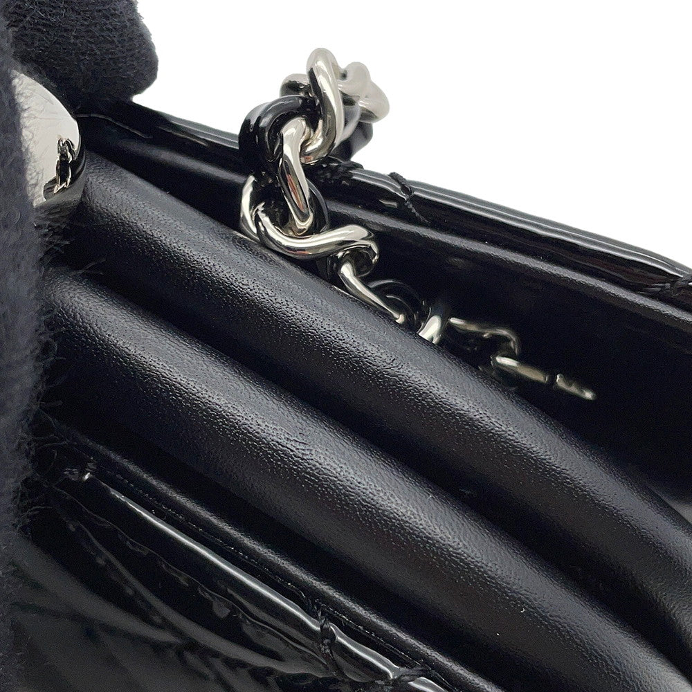 CHANEL Matelasse Kiss Lock ChainShoulder Bag Black Patent Leather Leather