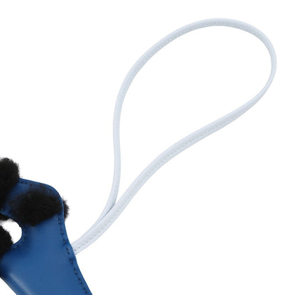 HERMES Buddy Bag Charm Blue France / Black / Brûlée Mouton Lambskin