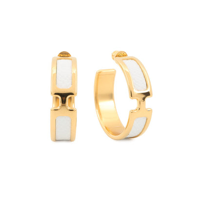 HERMES Olymp Earrings White Epsom Gold Plated