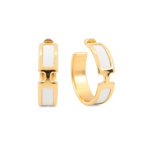 HERMES Olymp Earrings White Epsom Gold Plated