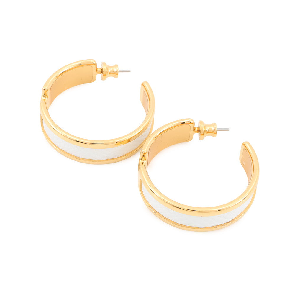 HERMES Olymp Earrings White Epsom Gold Plated