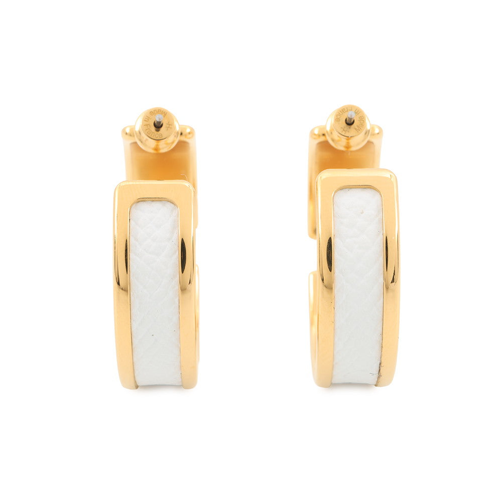 HERMES Olymp Earrings White Epsom Gold Plated