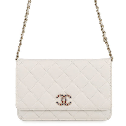CHANEL CC Logo Chain Wallet White Caviar Leather