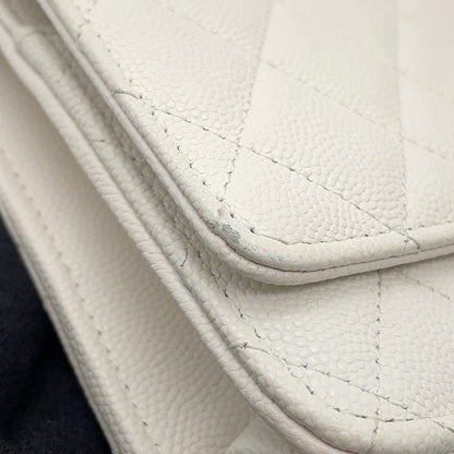 CHANEL CC Logo Chain Wallet White Caviar Leather