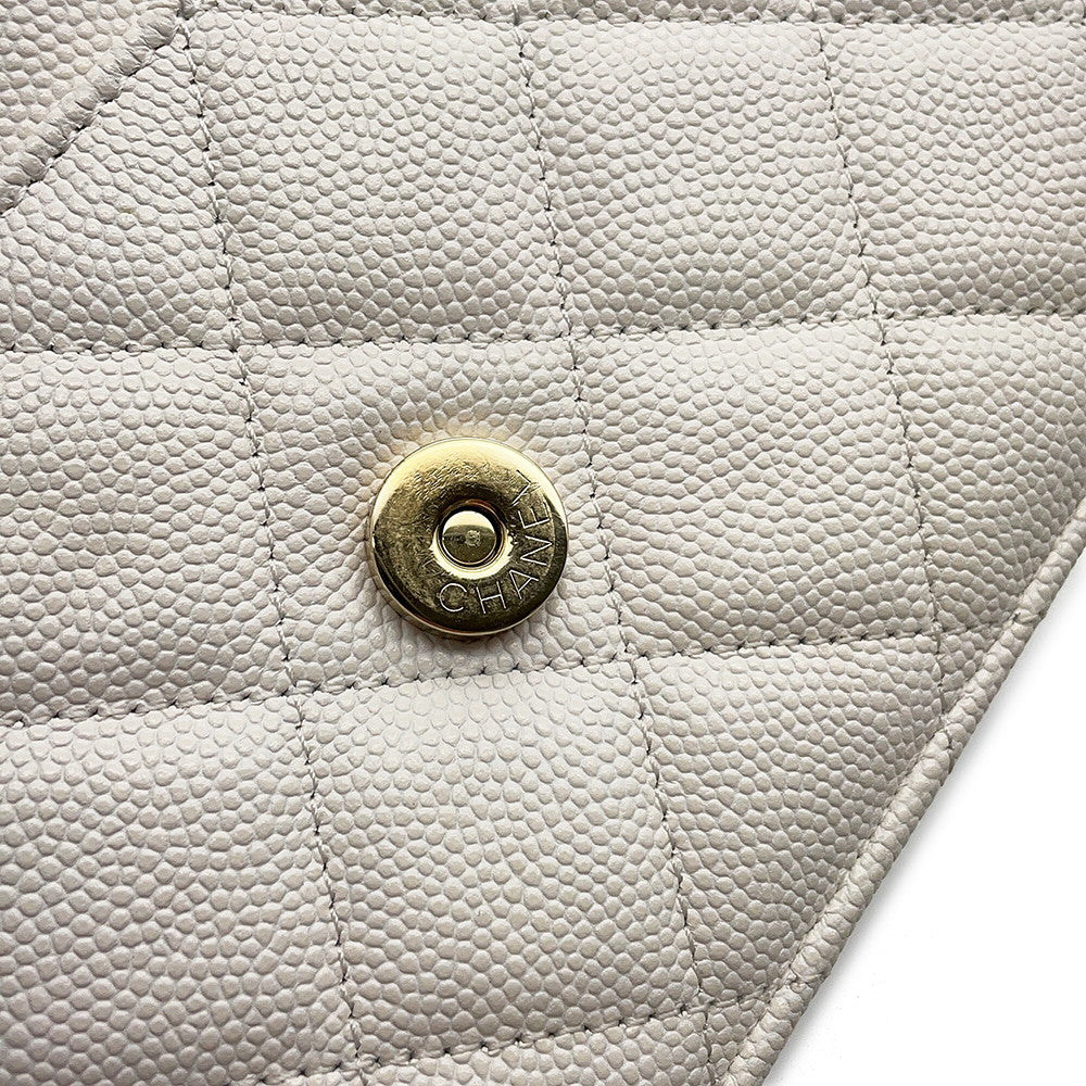 CHANEL CC Logo Chain Wallet White Caviar Leather