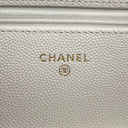 CHANEL CC Logo Chain Wallet White Caviar Leather