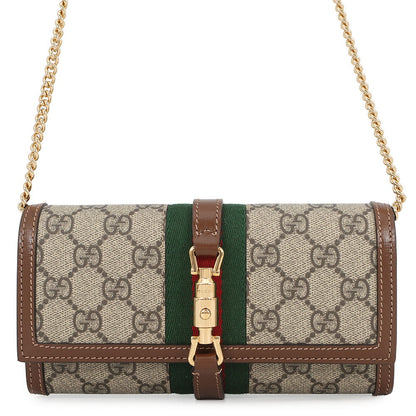 GUCCI Jackie 1961 Chain Wallet Beige/Brown652681 GG Supreme/Leather