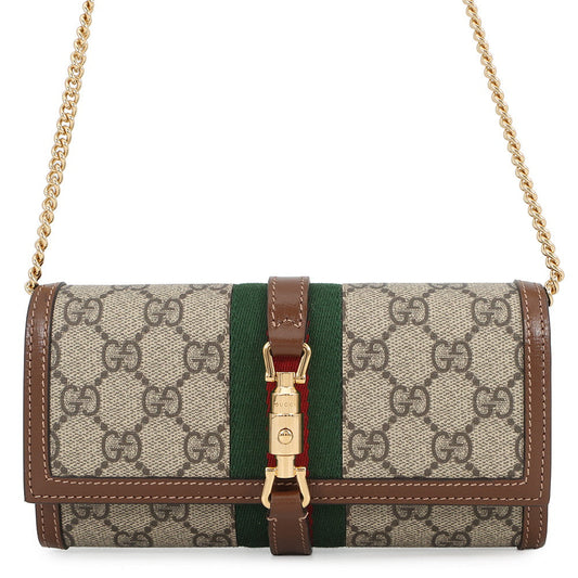 GUCCI Jackie 1961 Chain Wallet Beige/Brown652681 GG Supreme/Leather