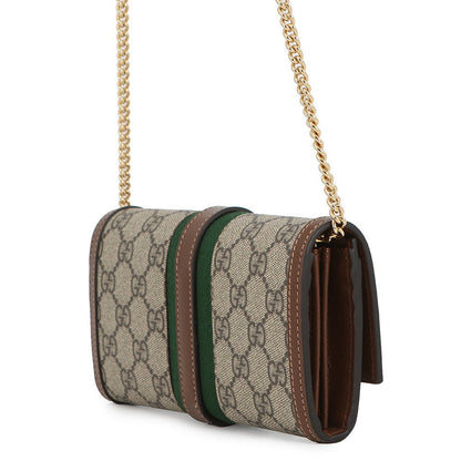 GUCCI Jackie 1961 Chain Wallet Beige/Brown652681 GG Supreme/Leather