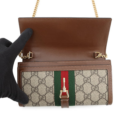 GUCCI Jackie 1961 Chain Wallet Beige/Brown652681 GG Supreme/Leather