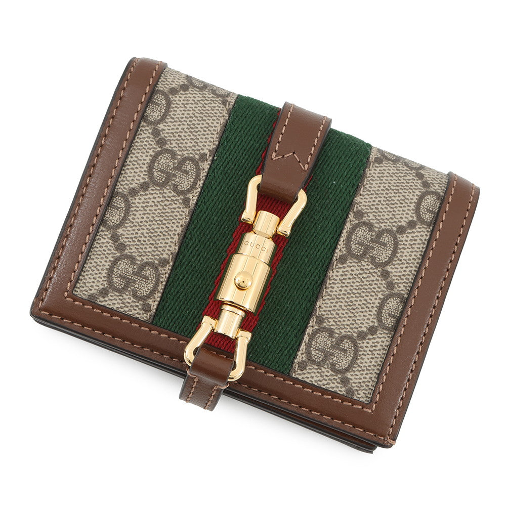 GUCCI Jackie 1961 Card Case Wallet Beige/Brown645536 GG Supreme/Leather