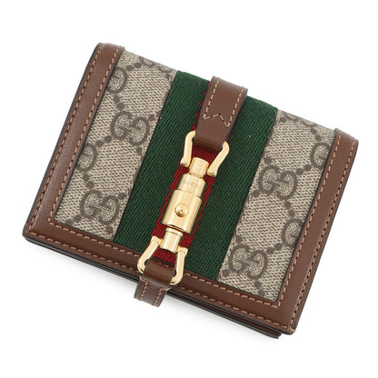 GUCCI Jackie 1961 Card Case Wallet Beige/Brown645536 GG Supreme/Leather