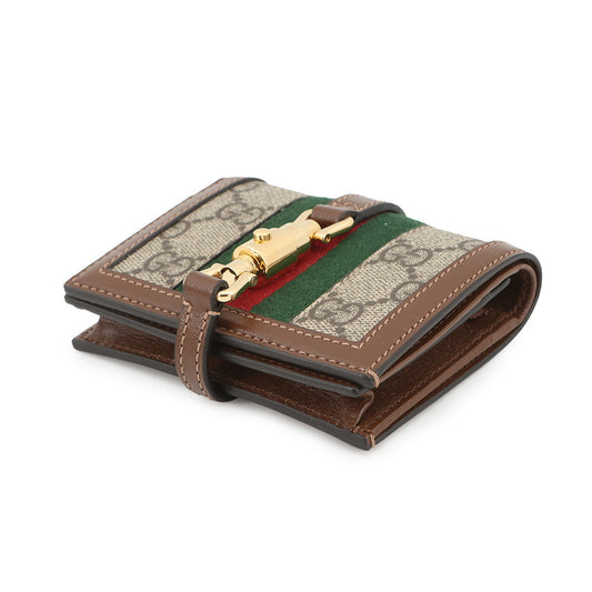 GUCCI Jackie 1961 Card Case Wallet Beige/Brown645536 GG Supreme/Leather