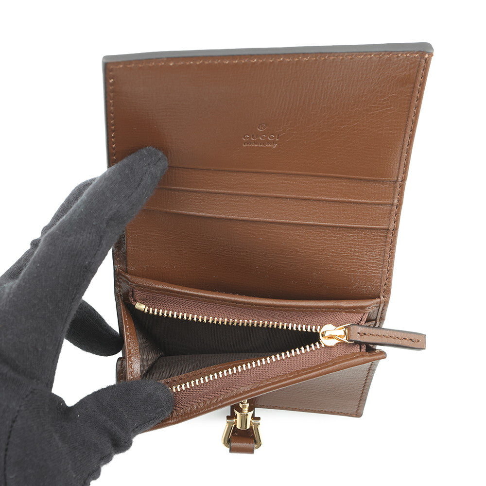 GUCCI Jackie 1961 Card Case Wallet Beige/Brown645536 GG Supreme/Leather