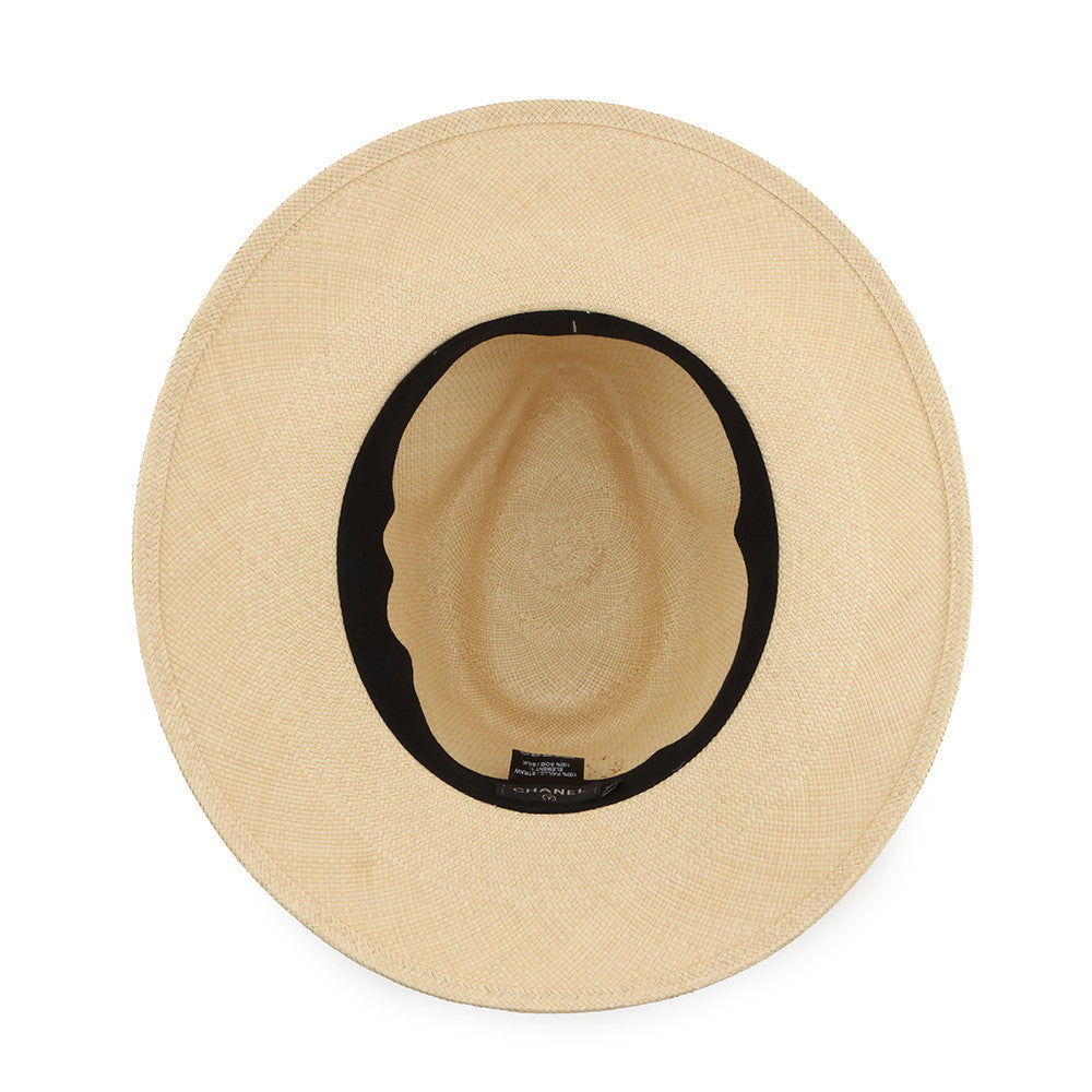 CHANEL CC Logo Ribbon Straw Hat Size M Beige/Black Straw100%