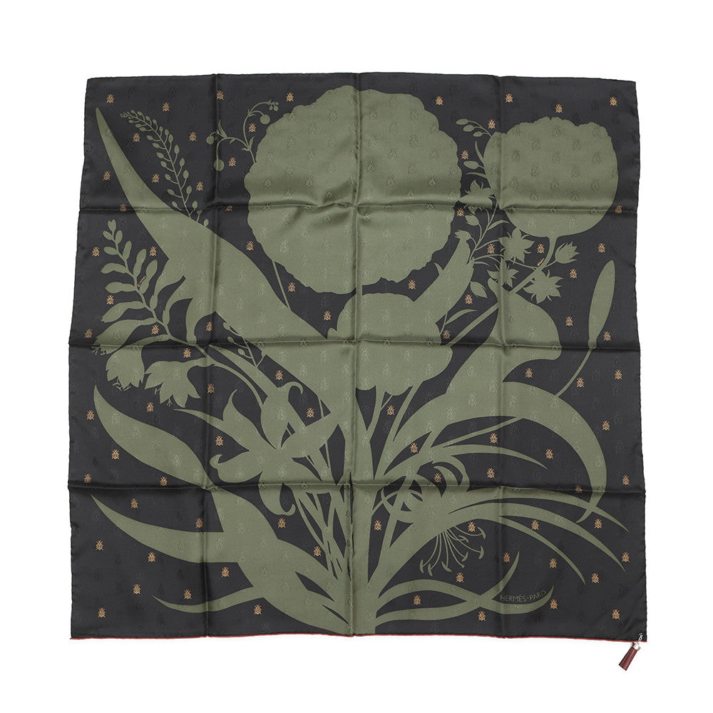 HERMES Carre 《Bouquet Finale Abeille》 2025AW Size 90 Black/Vert・Roden/RougeH Silk100%