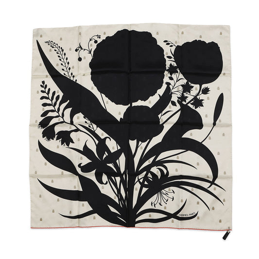 HERMES Carre 《Bouquet Finale Abeille》 2025AW Size 90 Crème/Black/Vermillon Silk100%