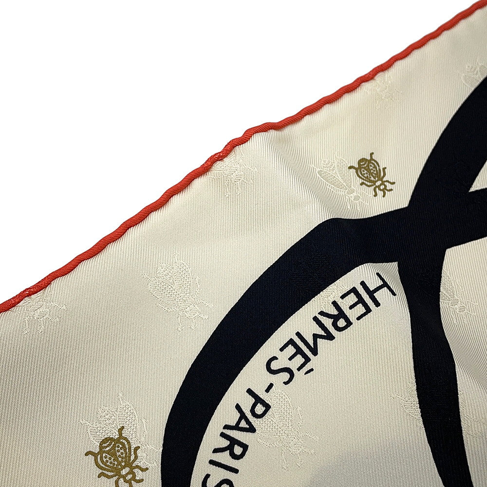 HERMES Carre 《Bouquet Finale Abeille》 2025AW Size 90 Crème/Black/Vermillon Silk100%