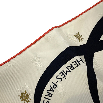 HERMES Carre 《Bouquet Finale Abeille》 2025AW Size 90 Crème/Black/Vermillon Silk100%