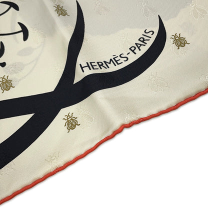 HERMES Carre 《Bouquet Finale Abeille》 2025AW Size 90 Crème/Black/Vermillon Silk100%