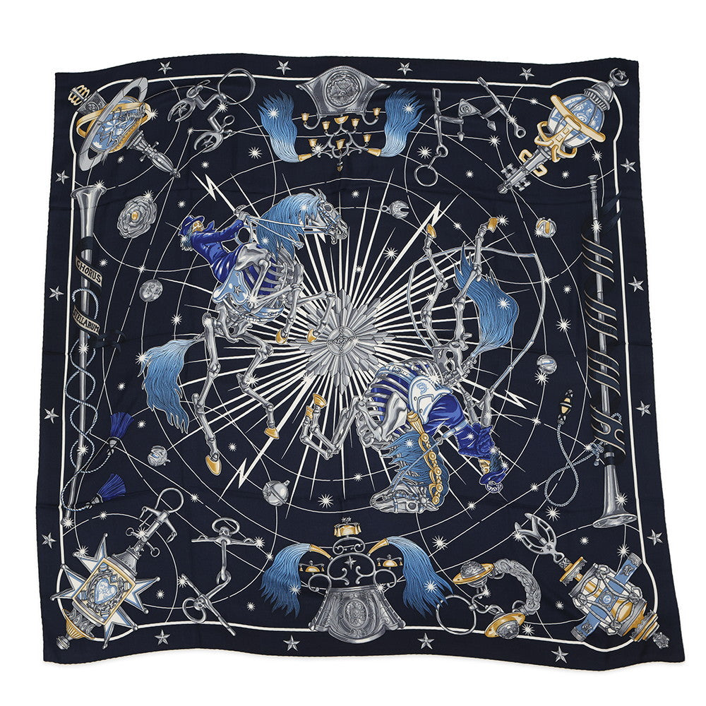 HERMES Giant Square Chorus Stellarum Spring/Summer 2025 Size 140 Marine/Indigo/White Cashmere70% Silk30%
