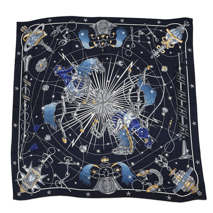 HERMES Giant Square Chorus Stellarum Spring/Summer 2025 Size 140 Marine/Indigo/White Cashmere70% Silk30%