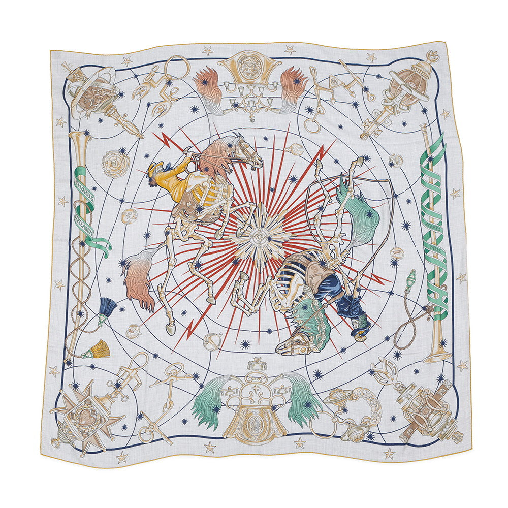 HERMES Giant Square Chorus Stellarum Spring/Summer 2025 Size 140 Gris Cine / Green / Multicolor Cashmere70% Silk30%