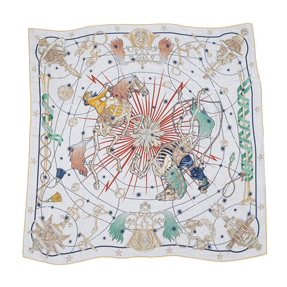 HERMES Giant Square Chorus Stellarum Spring/Summer 2025 Size 140 Gris Cine / Green / Multicolor Cashmere70% Silk30%