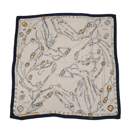 HERMES Giant Square LES CHEVAUX DECHAINES Spring/Summer 2024 Size 140 Marine/Natural/Gris Cashmere70% Silk30%