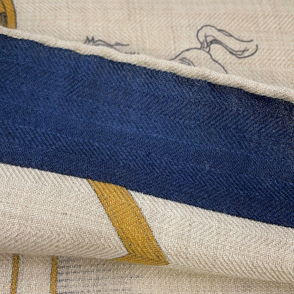 HERMES Giant Square LES CHEVAUX DECHAINES Spring/Summer 2024 Size 140 Marine/Natural/Gris Cashmere70% Silk30%