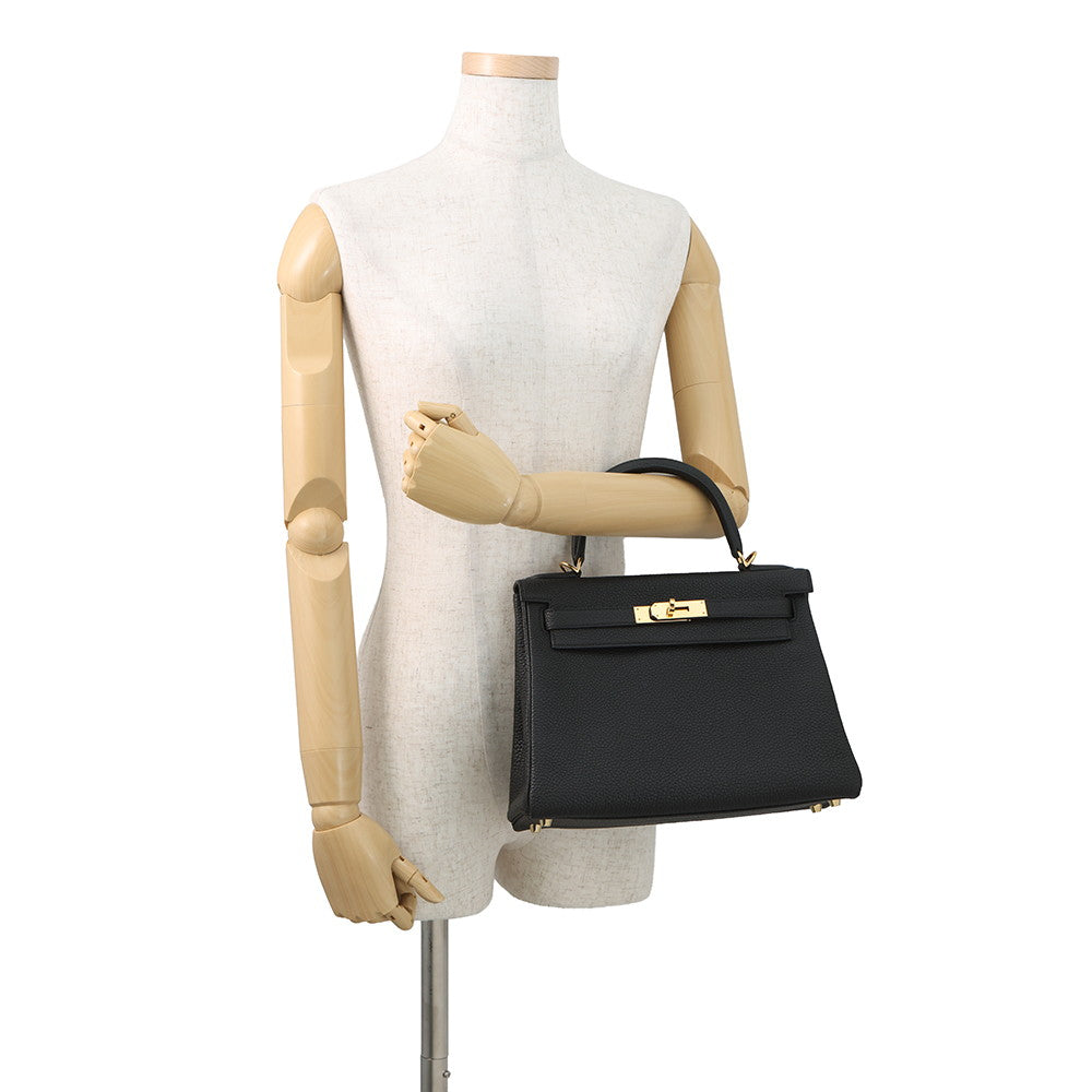 HERMES Kelly Retourne Black Togo Leather Size 28