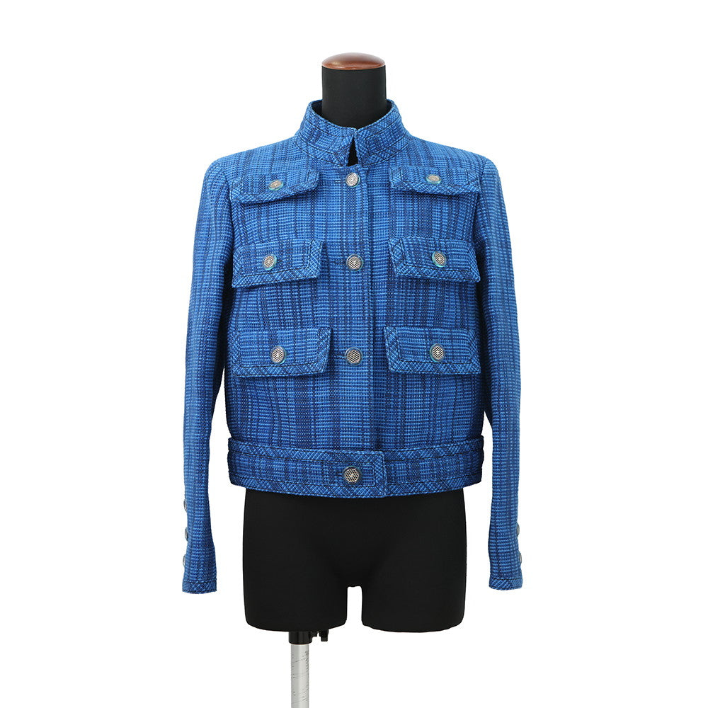 CHANEL 2020 Resort Collection Checkered Tweed Jacket Size 36 BlueP62605 V46600 MG152 Cotton53% Wool 35% Polyamide12%