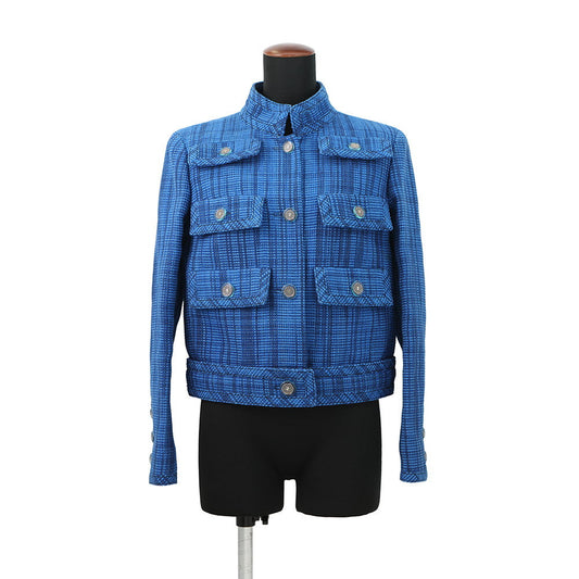 CHANEL 2020 Resort Collection Checkered Tweed Jacket Size 36 BlueP62605 V46600 MG152 Cotton53% Wool 35% Polyamide12%