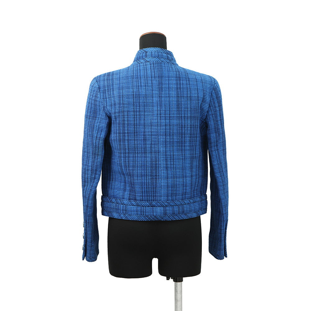 CHANEL 2020 Resort Collection Checkered Tweed Jacket Size 36 BlueP62605 V46600 MG152 Cotton53% Wool 35% Polyamide12%