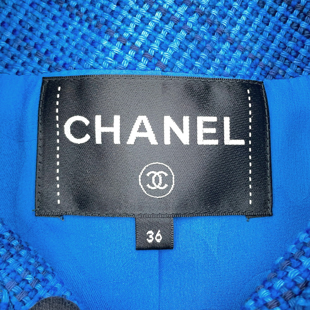 CHANEL 2020 Resort Collection Checkered Tweed Jacket Size 36 BlueP62605 V46600 MG152 Cotton53% Wool 35% Polyamide12%
