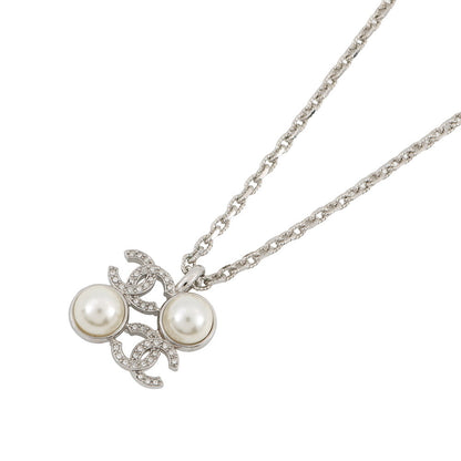 CHANEL CC Logo Rhinestone Faux Pearl Necklace SilverABF723 B20573 U0937 Metal Rhinestone Faux Pearl